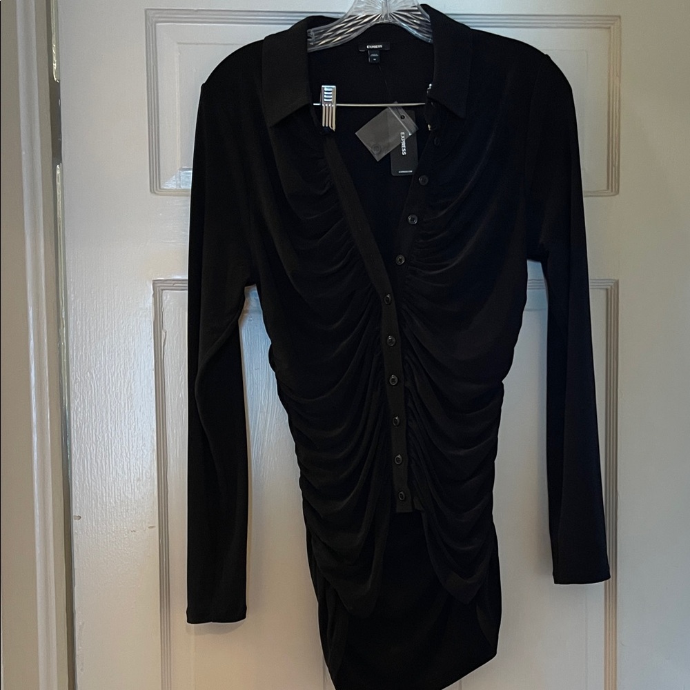 Express Black Ruched Long Sleeve Shirt